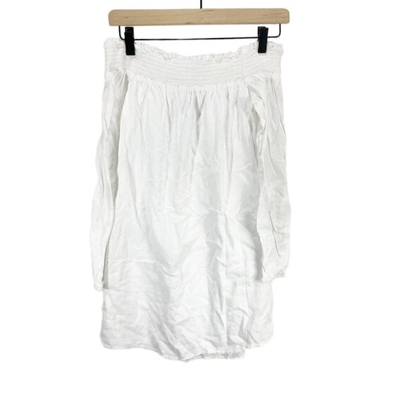 Express White Off The Shoulder Casual Shift Dress Sz XS Cotton Long Sleeve - Picture 1 of 5